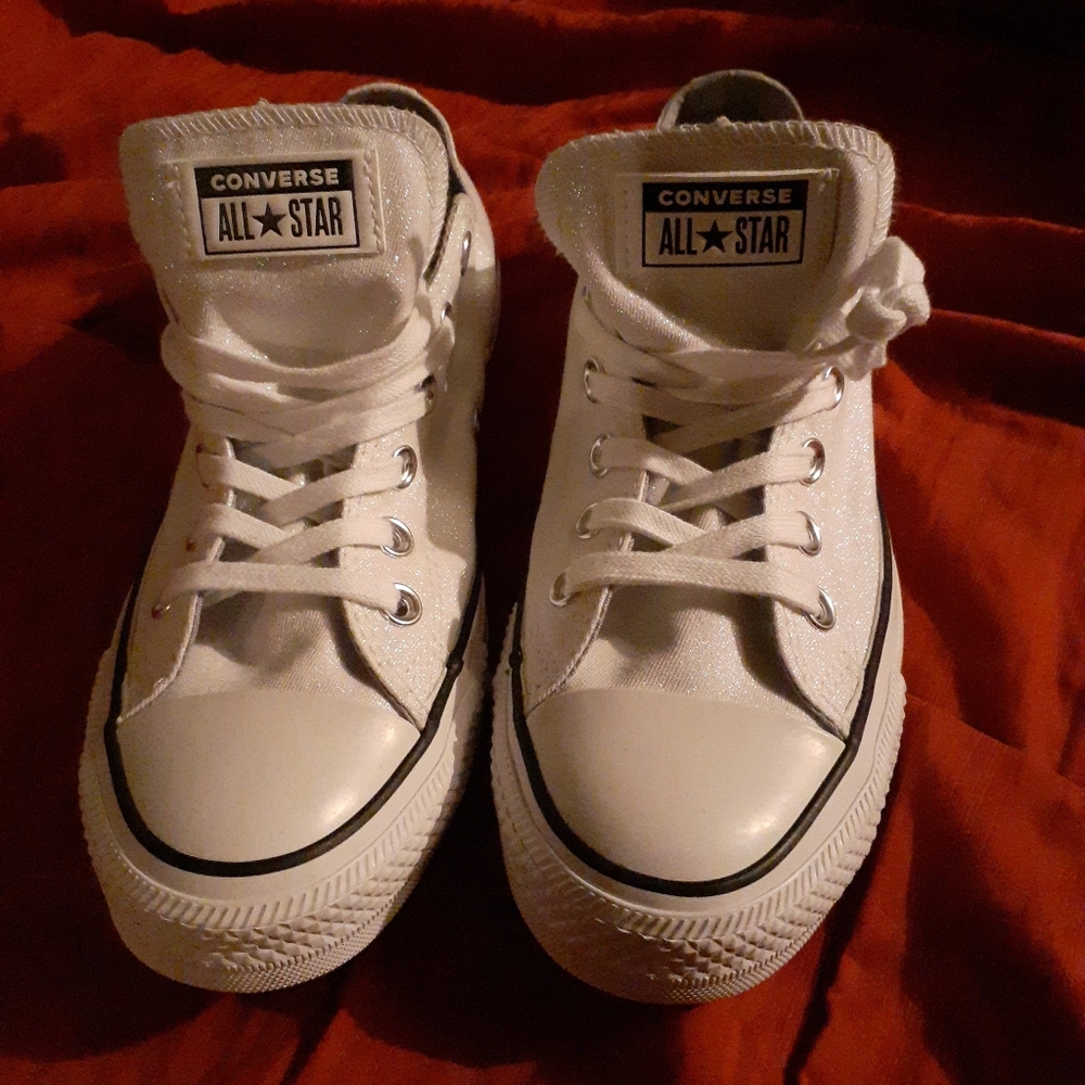 Chucks, candy white sparkle converse.